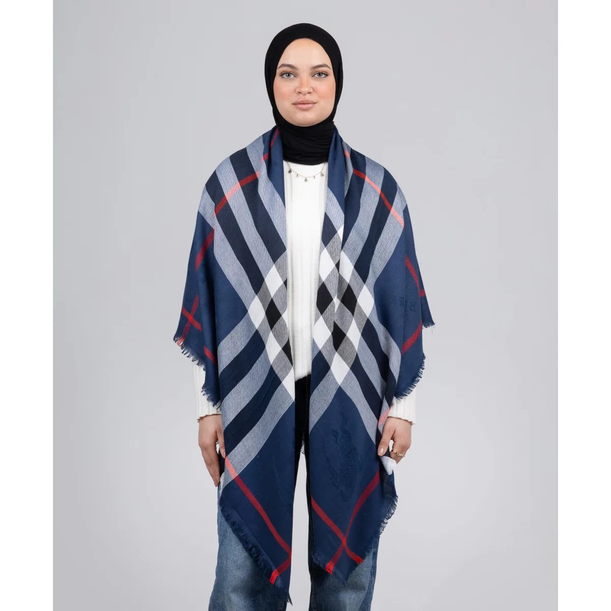 Le Voile Navy Plaid Shawl