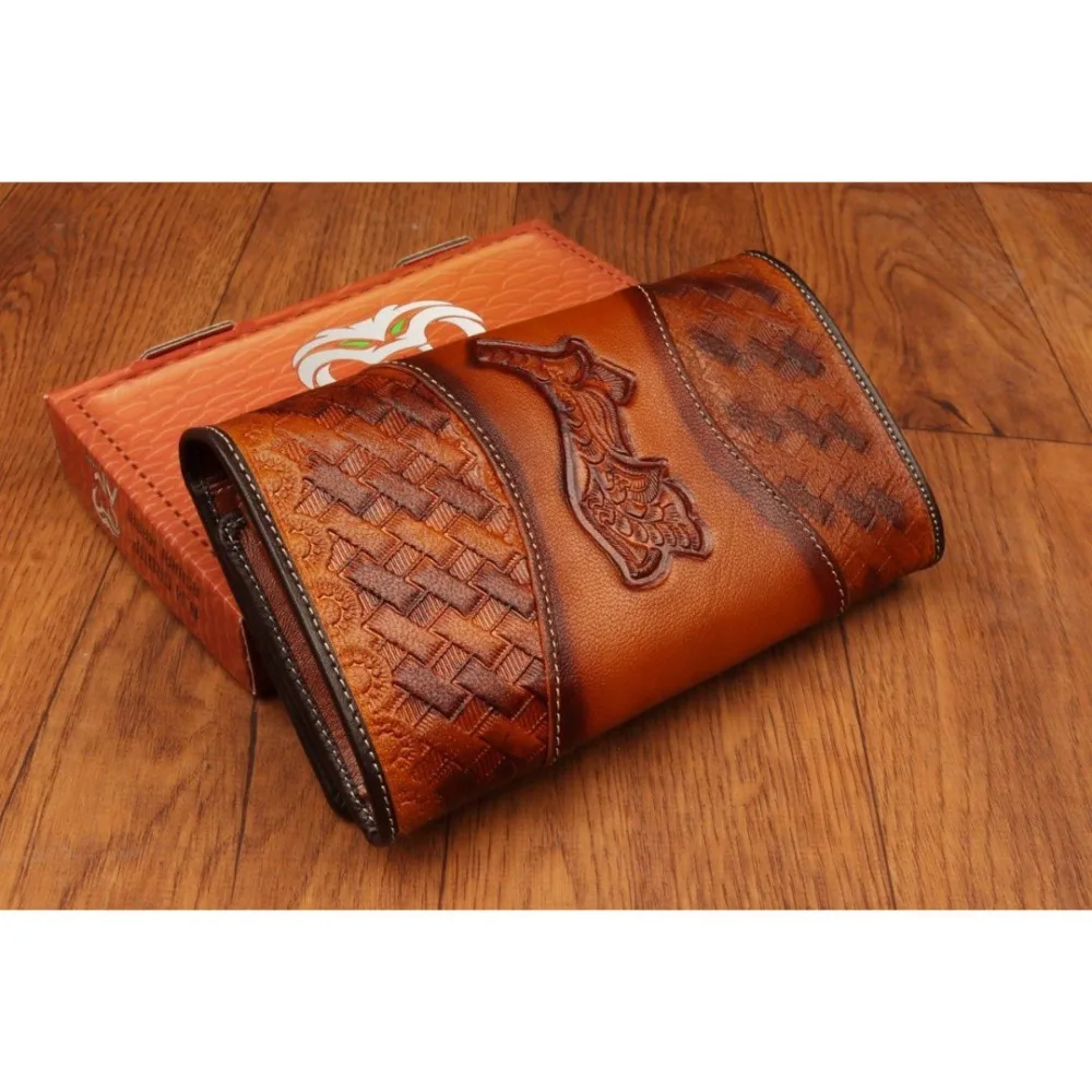 Women's Long Brown Wallet with Embossed Flowers (Code 10866)
